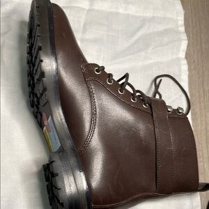 Brown Leather High-Top Boots with Lace-Up Closure